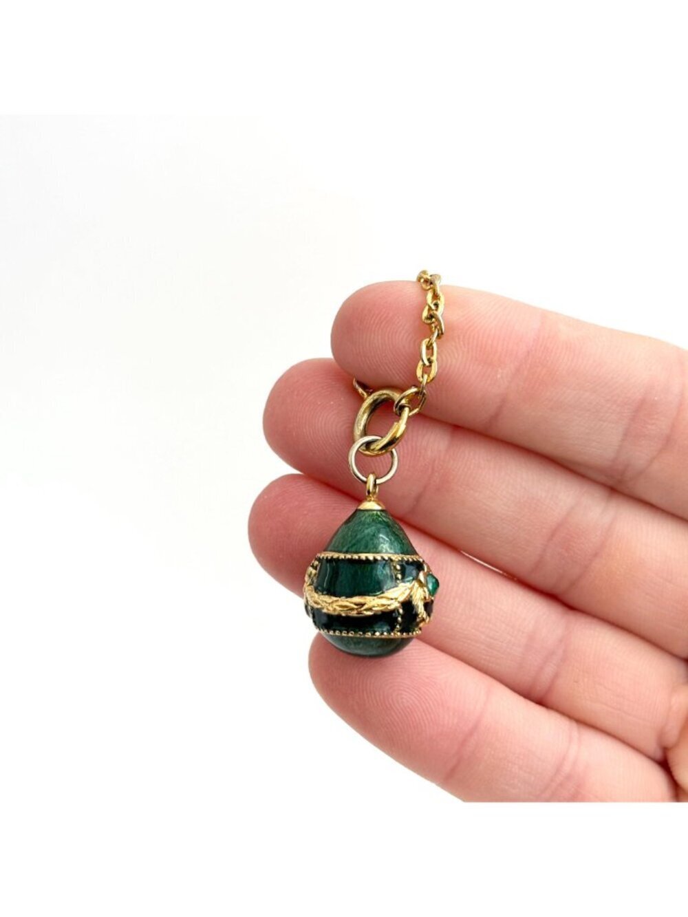 Joan Rivers Green Enameled Green Rhinestoned Gold Toned Vintage Pendant | Charm - Picture 11 of 11